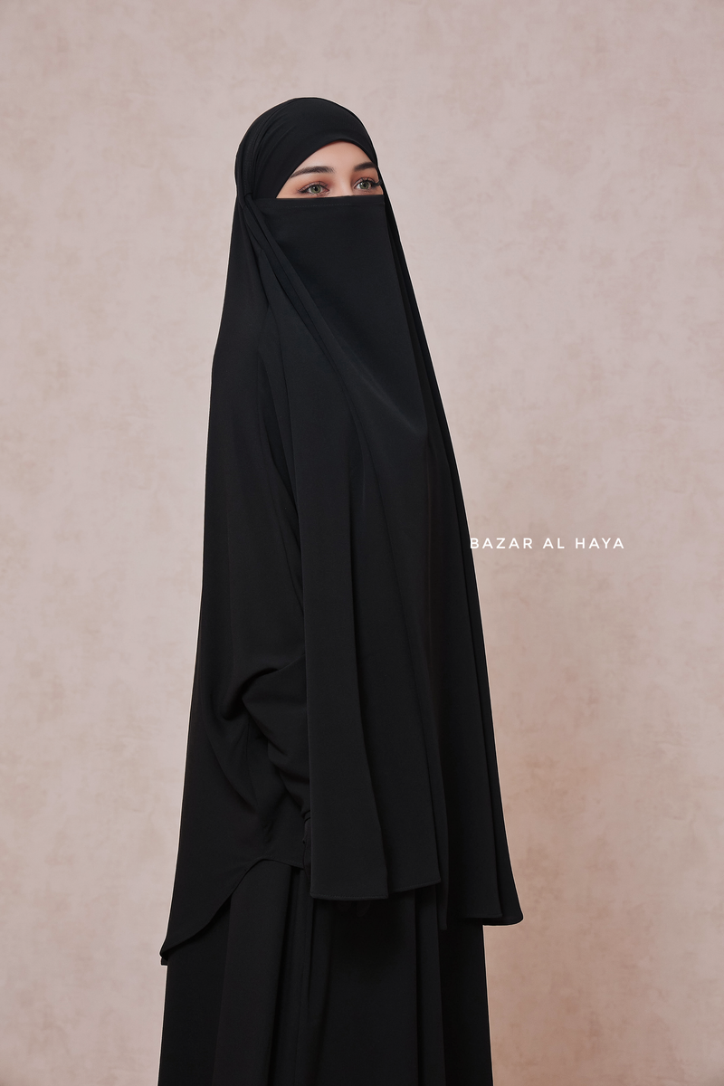 Yasmin Black Two Piece Jilbab With Dress & Khimar - Relaxed Fit, Light, Soft & Breathable