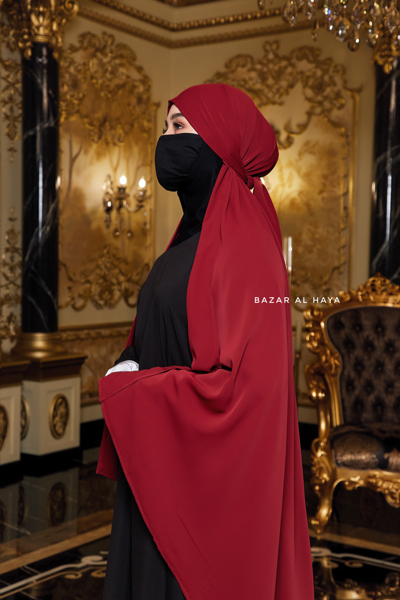 Tie Back Maroon Scarf & Khimar In Long Rectangle Shape - Style & More