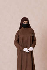 Chocolate Yamina Front & Sleeve Zipper Abaya Dress With Side Pockets - Textured Suede