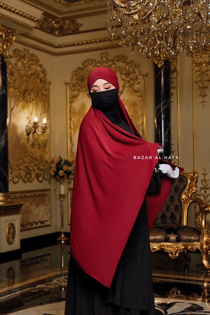 Tie Back Maroon Scarf & Khimar In Long Rectangle Shape - Style & More