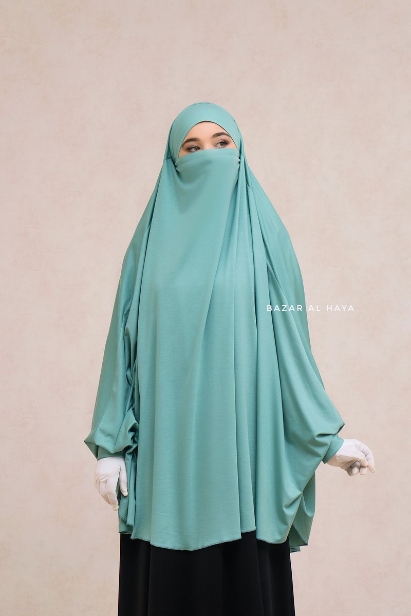 Mint Cotton Abida Khimar With Sleeves - Soft Cotton