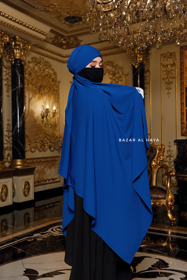 Tie Back Royal Blue Scarf & Khimar In Long Rectangle Shape - Style & More