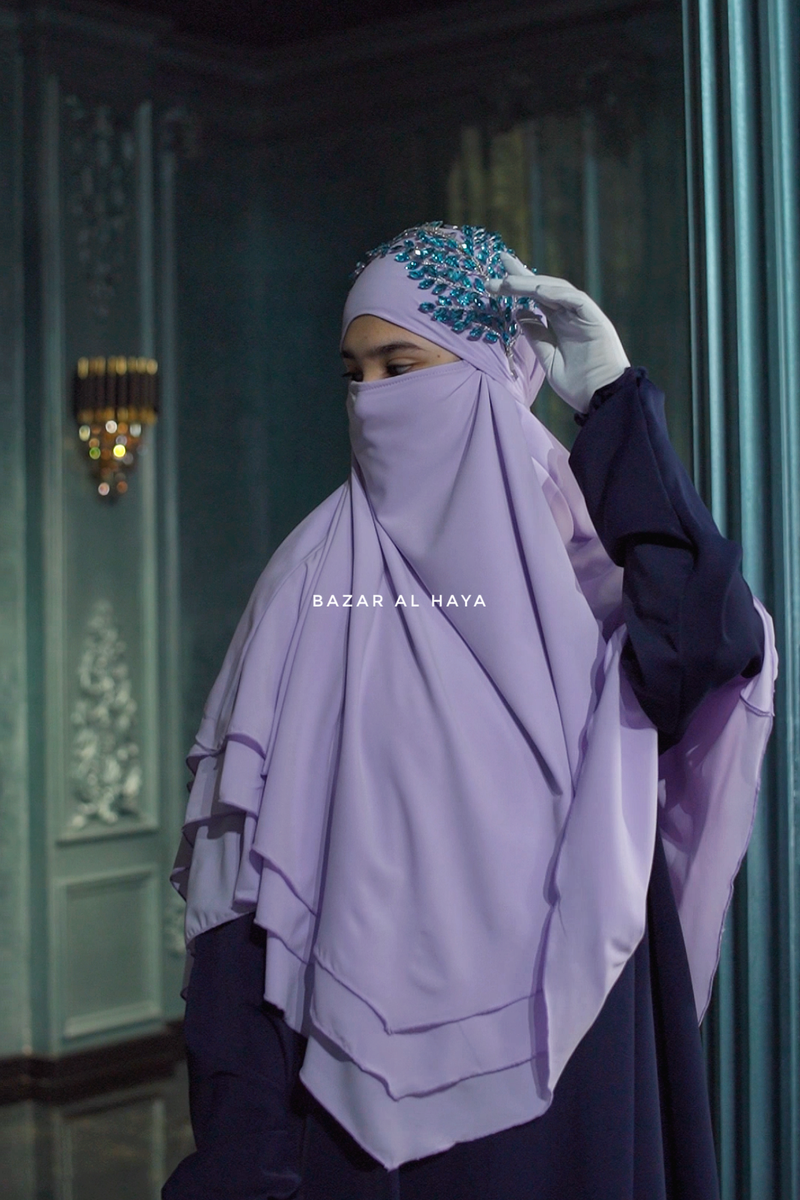 Lilac Aiza Three Layered Diamond Khimar - Premium Stretch