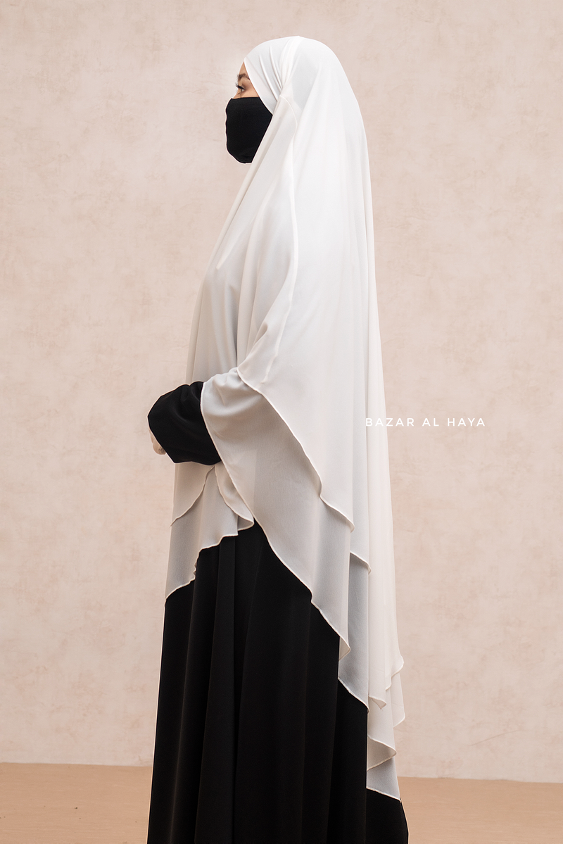 Pari Ivory Two Layered Maxi Diamond Khimar - Crepe Chiffon