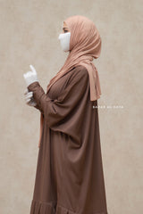 Badra Chocolate Butterfly Abaya With Flair Bottom & Zipper Sleeves - Silk Crepe