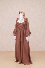 Afsah Cappuccino Ruffle Lightweight Summer Spring Abaya Dress - Soft Breathable Crepe Cotton