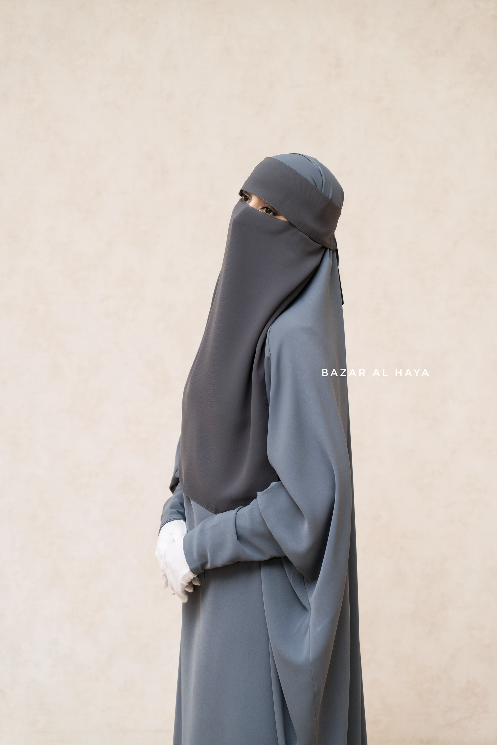 Grey Flap Single Niqab - Super Breathable Veil - Large – Bazar Al Haya