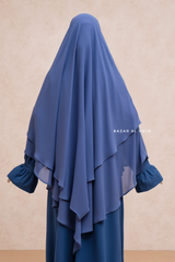 Slate Blue Pari Two Layered Maxi Diamond Khimar - Crepe Chiffon