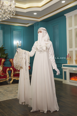 Bridal Gown Zahra Silk & Chiffon Abaya & Lace Cloak Set For Walima & Wedding & Nikkah