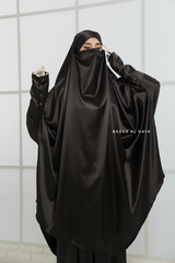 Black Latifa Two Piece Satin Jilbab With Skirt - Long & Loose