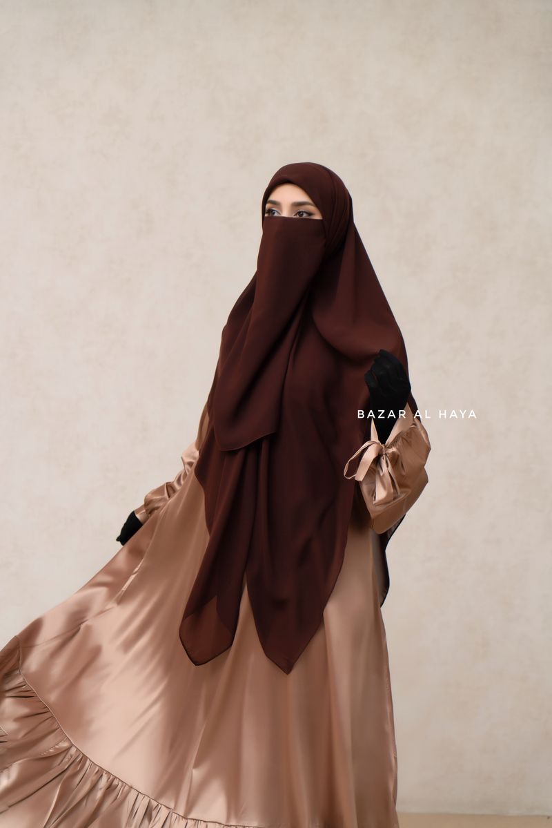 Brown Square Scarf With Half Niqab Set - Super Breathable - Quality