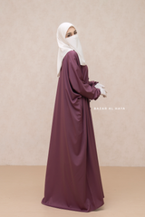 Mauve Safa Loose - Fit Abaya With Button Front - Silk Crepe