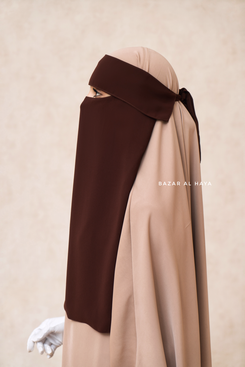 Brown Flap Single Niqab - Super Breathable Veil - Large