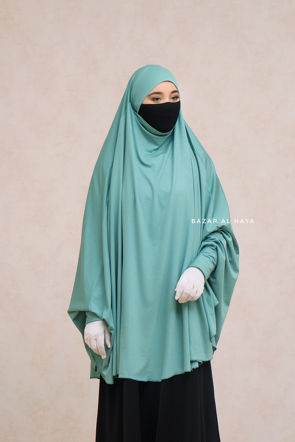 Mint Cotton Abida Khimar With Sleeves - Soft Cotton