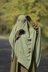 Olive Pari Two Layered Maxi Diamond Khimar - Crepe Chiffon