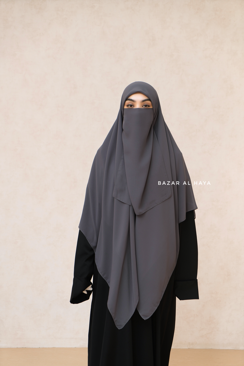 Grey Square Scarf With Half Niqab Set - Super Breathable