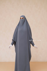 Sarah One Piece Steel Grey Jilbab - Zipper Sleeves - Silk Crepe