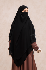 Black Pari Two Layered Diamond Khimar - Crepe Chiffon