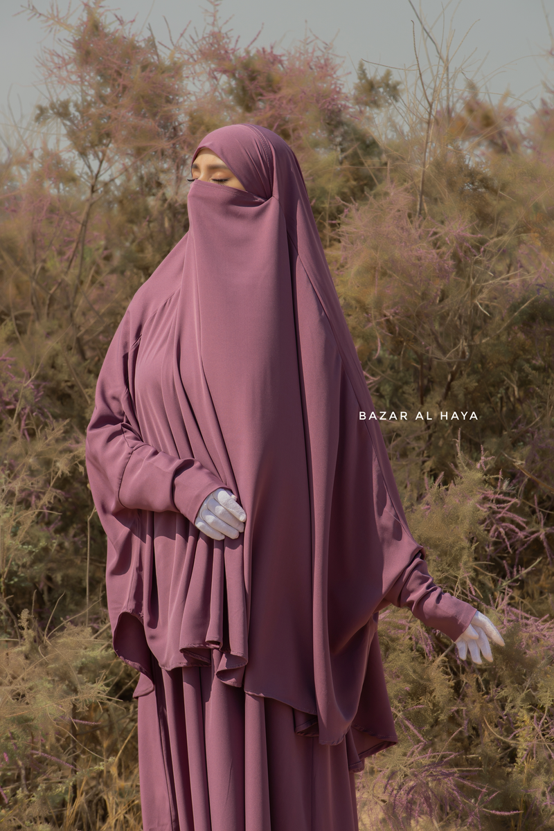 Yasmin Grape Two Piece Jilbab, Dress & Khimar - Long & Loose Style, Light Soft Breathable Fabric