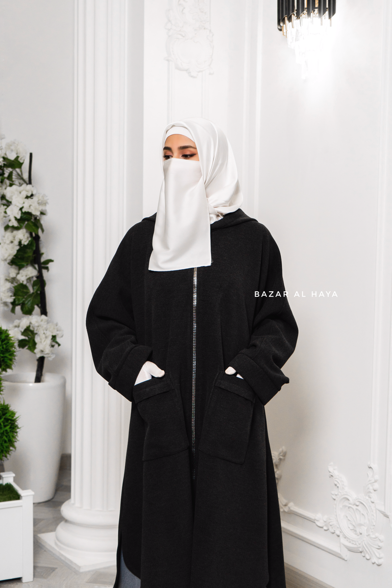 Black Kinza Warm Hooded Poncho Overcoat - Comfy Oversized- Premium Wool