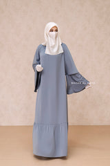 Bushra Dress - Steel Grey Layered Ruffle Sleeve Abaya - Premium Sultansha