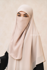 Creme Beige Square Scarf With Half Niqab Set - Super Breathable