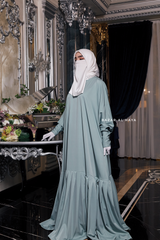 Badra Mint Butterfly Abaya With Flair Bottom & Zipper Sleeves - Silk Crepe