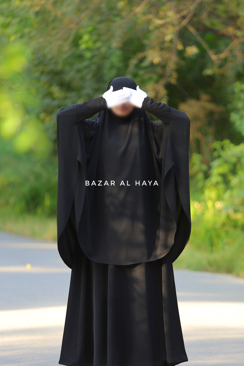 Yasmin Black Two Piece Jilbab With Dress & Khimar - Relaxed Fit, Light, Soft & Breathable