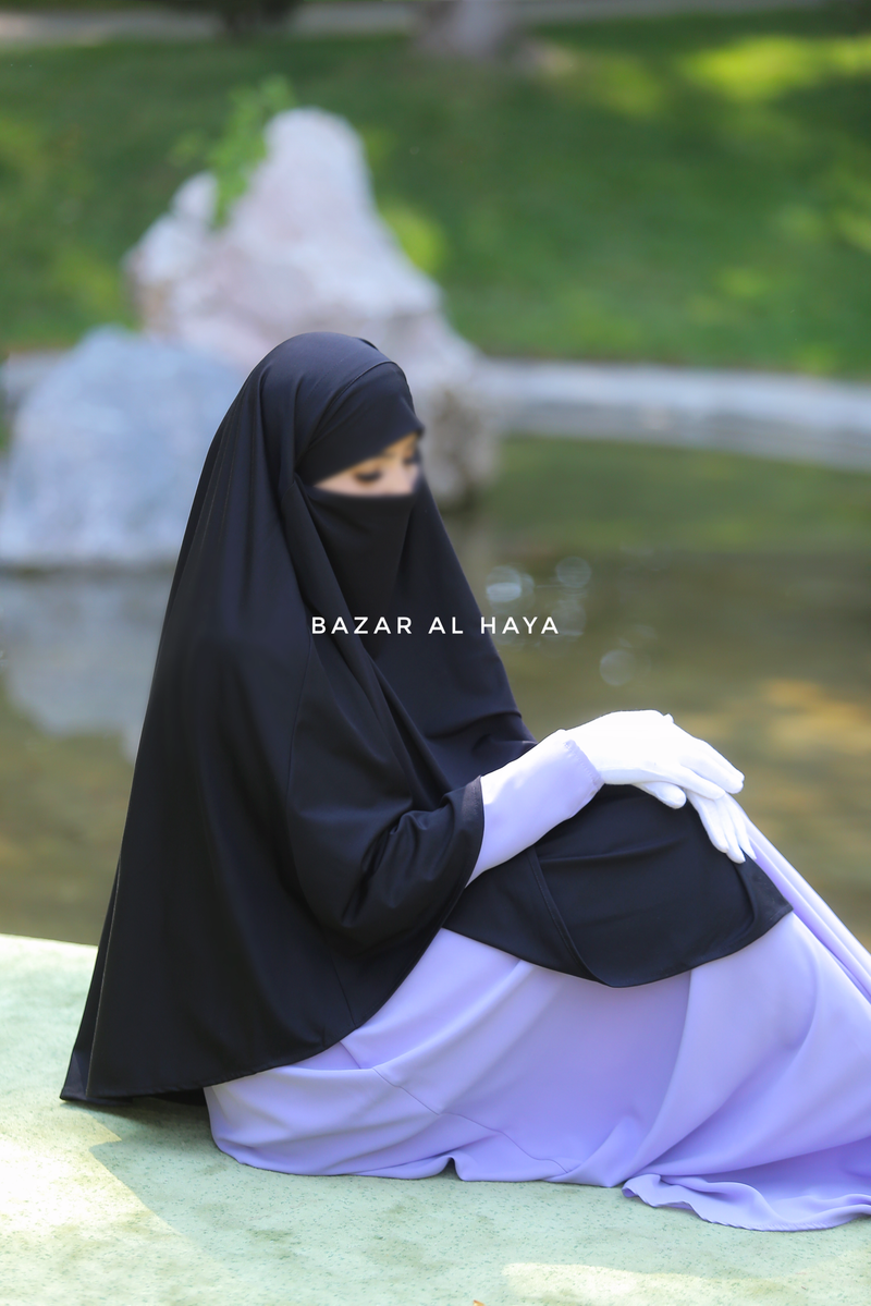 Black Eliza Long Triangle Diamond Khimar - Soft Cotton