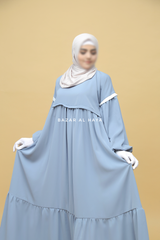 Mubina Sky Blue Tiered Abaya Dress - Loose & Wide In Nidha