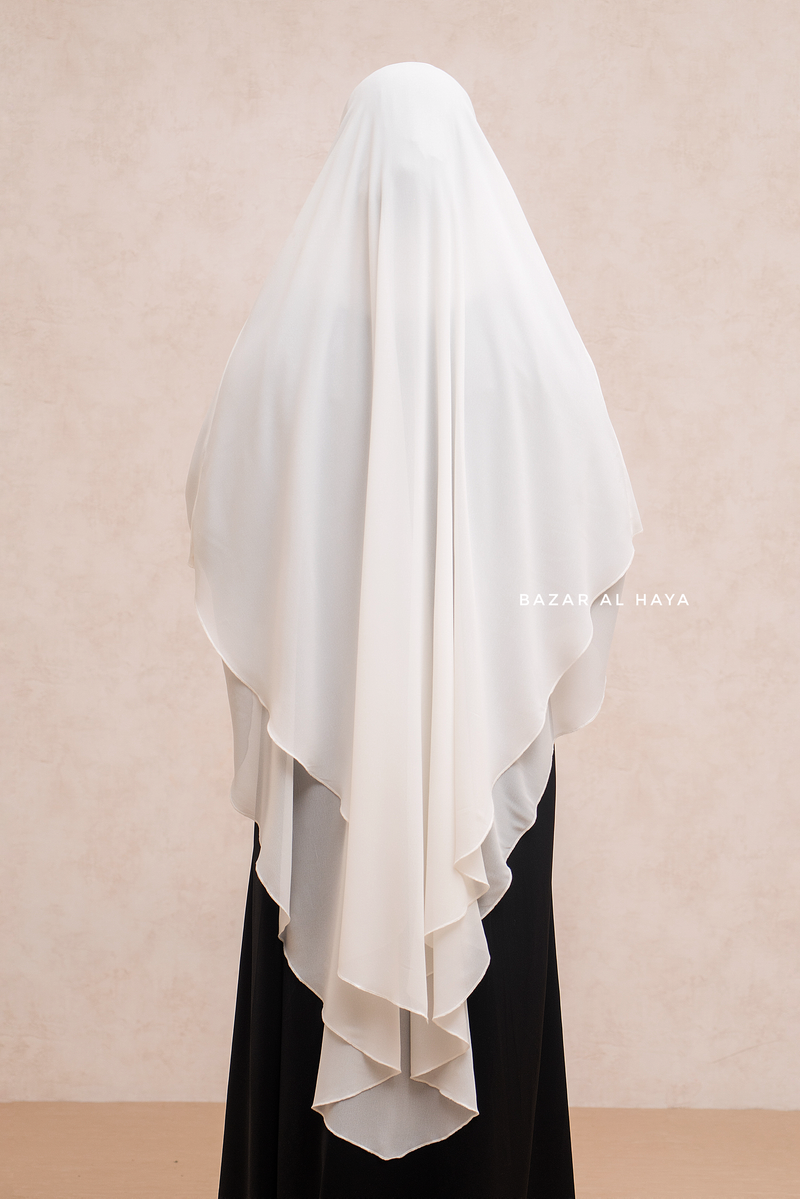 Pari Ivory Two Layered Maxi Diamond Khimar - Crepe Chiffon