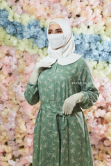 Mint Kamila Floral Summer Abaya Dress With Belt - Breathable Quality Cotton