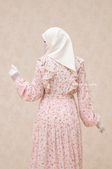 Surayya Pink Chiffon Abaya Dress With Floral Print - Ruffled Design