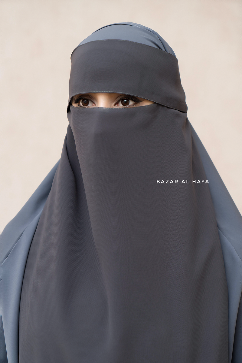 Grey Flap Single Niqab - Super Breathable Veil - Large