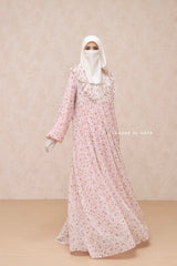 Surayya Pink Chiffon Abaya Dress With Floral Print - Ruffled Design