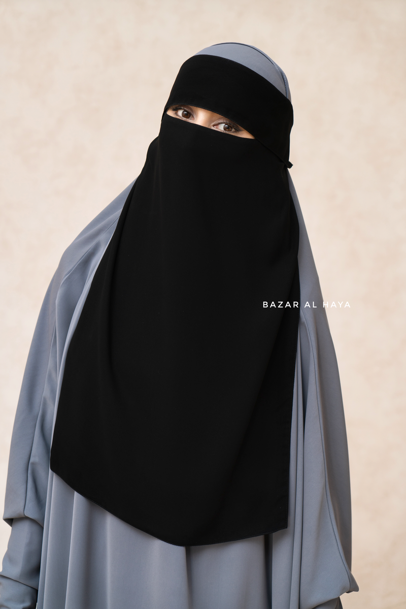 Black Flap Single Niqab - Super Breathable Veil - Medium & Large