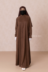 Chocolate Yamina Front & Sleeve Zipper Abaya Dress With Side Pockets - Textured Suede