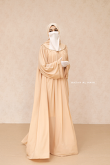 Haniya Beige Abaya Gown - Elegently Wide With Unique Decor - 3 Piece