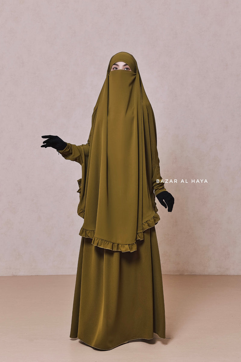 Ibadah Olive Two-piece Jilbab with Skirt, Haj, Umrah & Prayer Set