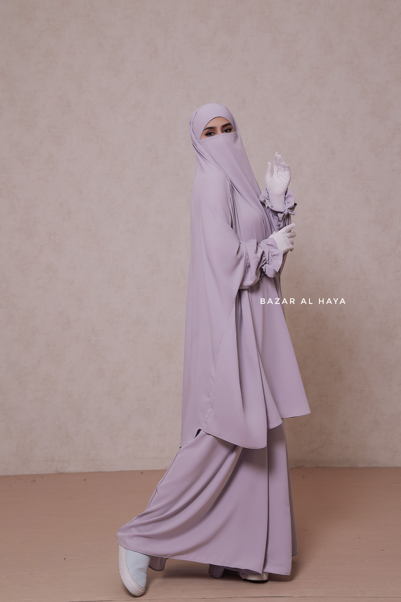 Silver Jahida Two Piece Jilbab With Loose Pants Set - Skirt-Style Shalwar