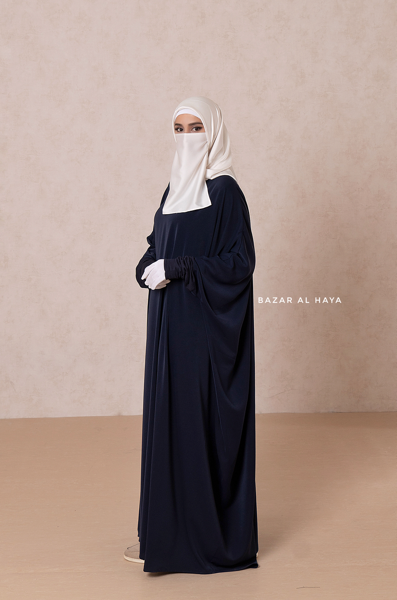 Navy Faraasha Butterfly Wide Abaya - Silk Crepe