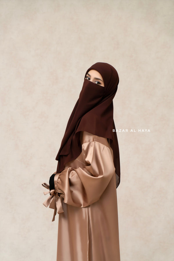 Brown Square Scarf With Half Niqab Set - Super Breathable - Medium