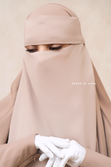 Creme Beige Flap Single Niqab - Super Breathable Veil - Medium & Large