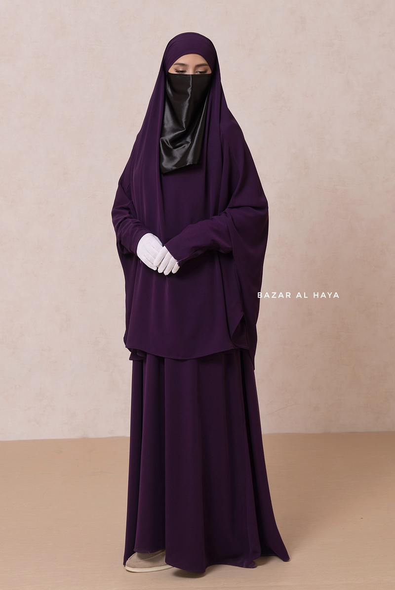 Yasmin Purple Two Piece Jilbab With Dress & Khimar - Loose Style & Light Soft Breathable