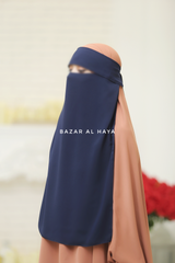 Dark Blue Flap Single Niqab - Super Breathable Veil - Large