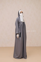 Kalina Grey Hooded Silk Crepe Abaya Dress With Pockets - Mediumweight