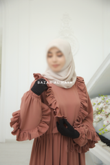 Afsah Capuccino Ruffle Embroidery Lightweight Summer Spring Abaya Dress - Soft Breathable Crepe Cotton