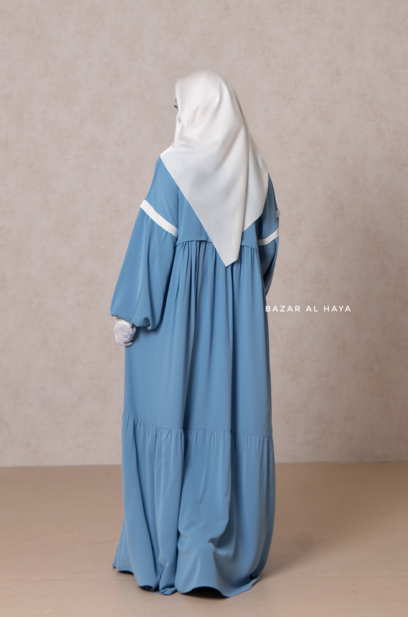 Mubina Sky Blue Tiered Abaya Dress - Loose & Wide In Nidha