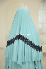 Mint Tieback Ruffle Lace Short Khimar - Soft Cotton