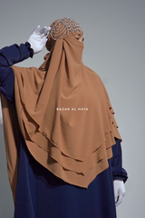 Aiza Latte Three Layered Diamond Khimar - Premium Stretch